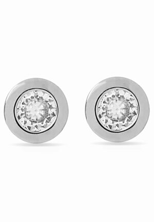 Luxenter oorbellen, 925 sterling zilver en gerhodineerd, glanzende knop met zirkonia