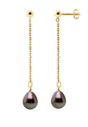 Drop Earrings Tahitian Pearls Pears 8-9mm Yellow Gold