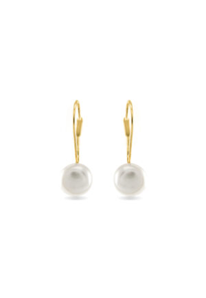 Luxenter Essential Oorbellen in 925 Sterling Zilver en Witte Parel afgewerkt in 18 karaat geel goud