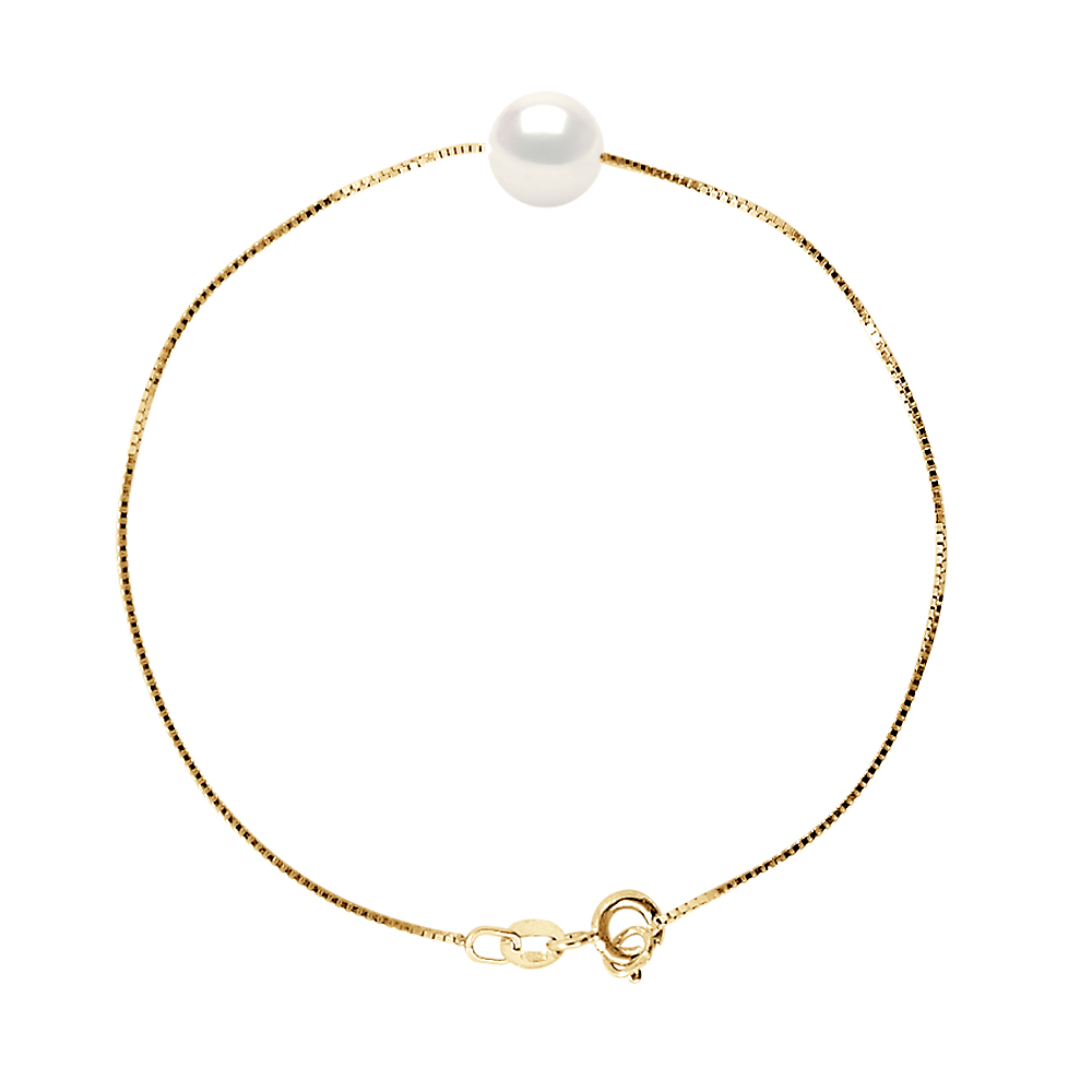 Armband Gekweekte Pearl Zoetwater 8-9mm Wit Geel gouden ketting Venetiaanse