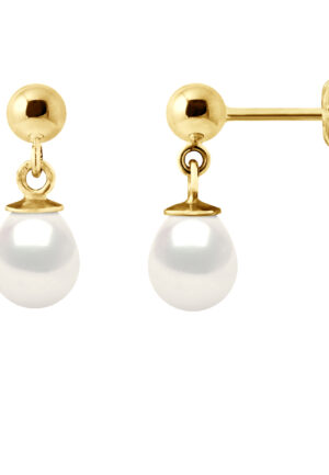 Bengelen oorbellen Gekweekte parels Zoetwater 6-7mm White Yellow Gold
