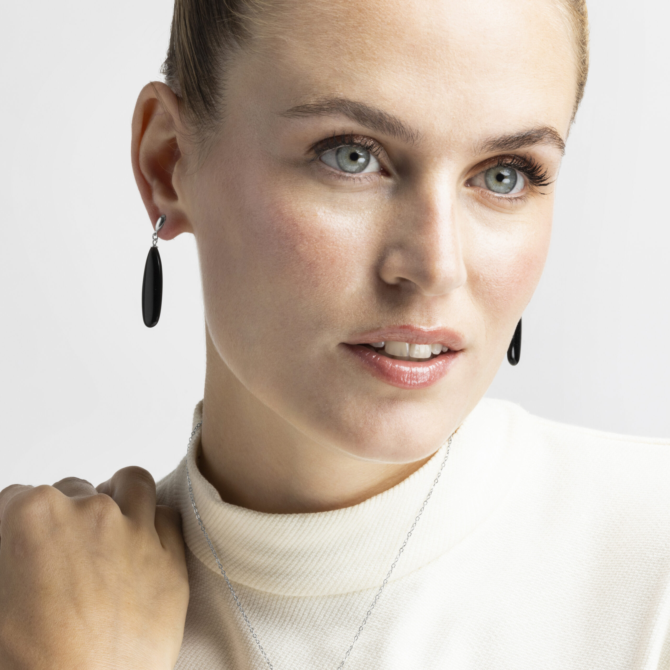 Luxenter oorbellen, 925 sterling zilver, adak en onyx, gerhodineerd afgewerkt - Afbeelding 2