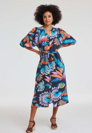 Dress Lina Blue Tropicalia print