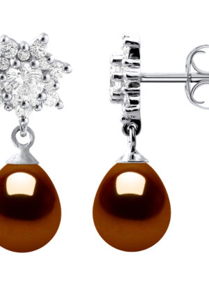Oorbellen Dangle zoetwater parels 7-8mm Chocolate Peren Sieraden 925
