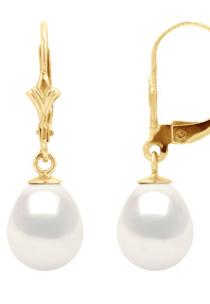 Oorbellen Dangle Kralen Zoetwater 89mm Wit Geel Goud 18 Karaat