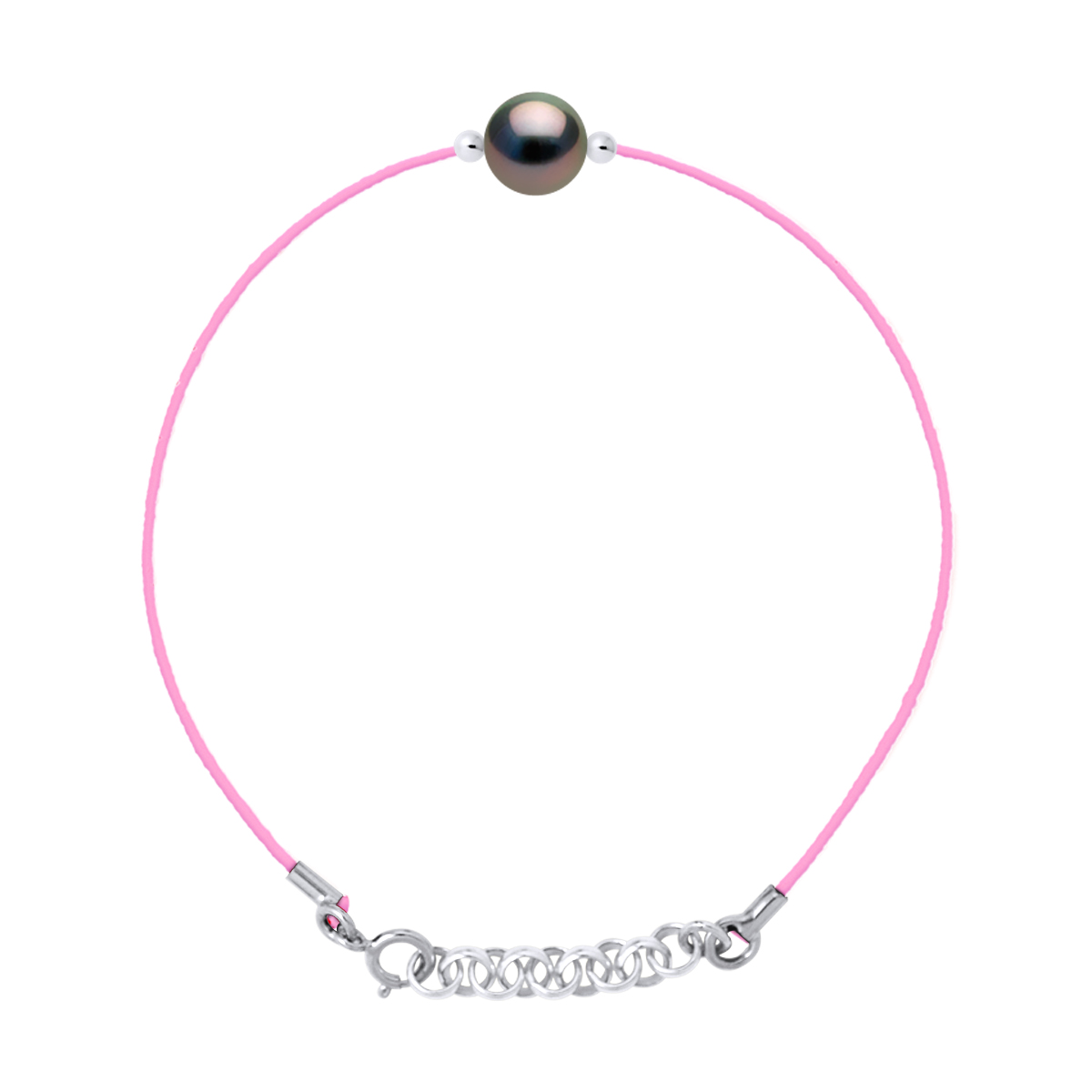 LOVE armband LINK Tahitian Pearl Ronde 8-9 mm Nylon Rose 925