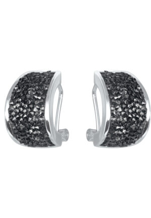 Luxenter oorbellen met omega kwane gerhodineerde hematiet zirkonia sluiting