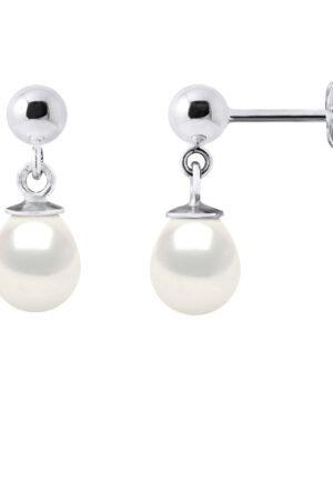 Bengelen oorbellen Gekweekte parels Zoetwater 6-7mm White White Gold