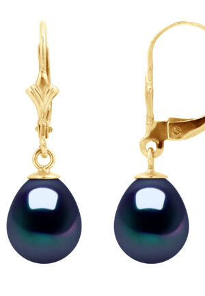 Oorbellen Dangle Kralen Freshwater 89mm Black Pears Geel Goud 18 Karaat