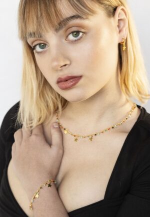 Alternative view of Luxenter Sterling zilveren 925 oorbellen met multicolour zirkonia afgewerkt in 18K geel goud - Libe