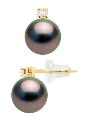 Oorbellen Tahitian parels rond 8-9 mm en 0,04 Cts Diamond Jewelry 18K geel goud