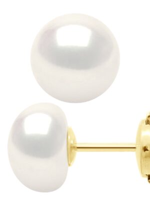 Oorbellen - Geel Goud - Echte Gecultiveerde Zoetwaterparels Knop 9-10 mm