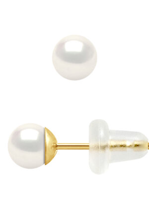 Ear Studs Ronde Zoetwater Parels 4-5mm Natural White Yellow Gold