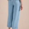 7/8 High Waist broek met wijde pijpen in een gewassen look - Afbeelding 3
