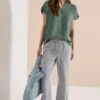 7/8 Wide Legs broek in seersucker kwaliteit
