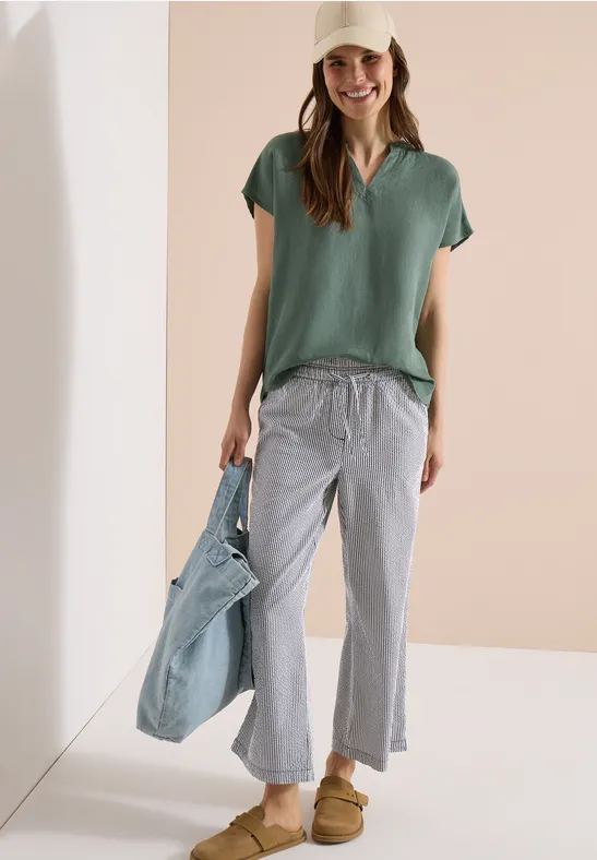 7/8 Wide Legs broek in seersucker kwaliteit