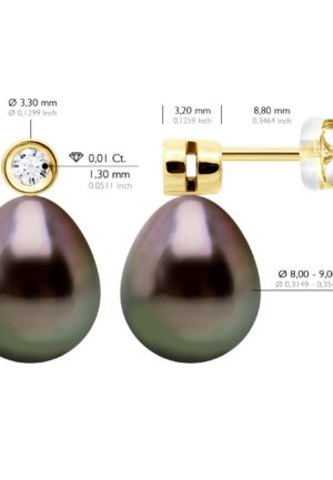 Alternative view of Oorbellen Prestige - Diamanten 0,02 ct - Geel goud - Echte gekweekte Tahiti parels Paar 9-10 mm