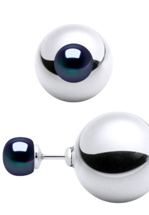 Oorbellen DUPLEX Kralen Zoetwater 6-7mm Black 925