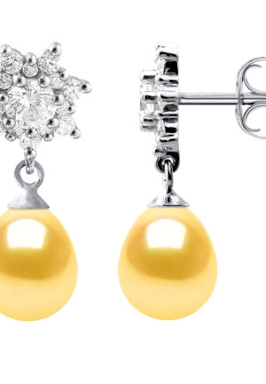 Oorbellen Dangle zoetwater parels sieraden Golden Pears 7-8 mm 925