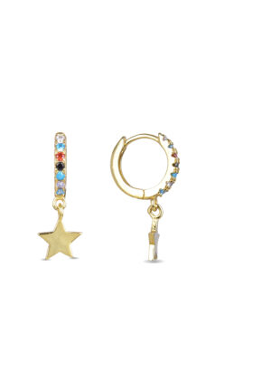 Luxenter Sterling zilveren 925 oorbellen met multicolour zirkonia afgewerkt in 18K geel goud - Libe