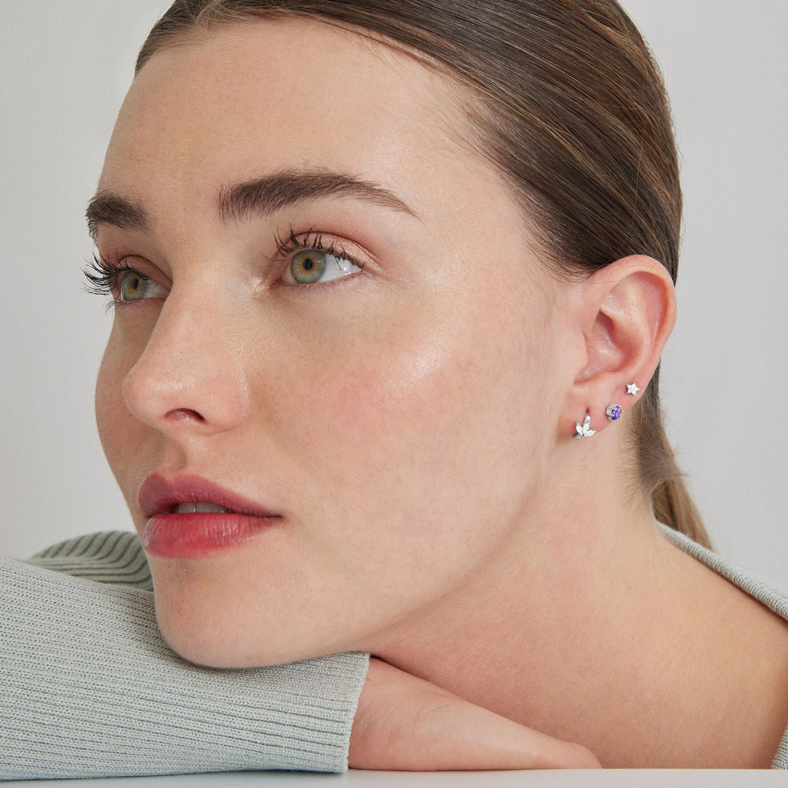 Luxenter, 925 sterling zilveren en gerhodineerde amethist oorbellen met zirkonia - Afbeelding 2