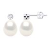 Oorbellen Prestige - Diamanten 0,02 Ct - Kwaliteit HSI - Wit Goud - Echte Cultiveerde Zoetwaterparels Parel 8-9 mm