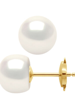 Oorbellen Gekweekte parels Zoetwater 9-10 mm System Security Natural White Yellow Gold
