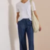 Broek met Wide Leg pijpen in denimlook