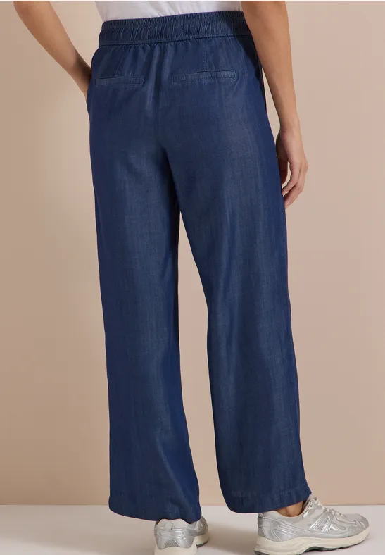 Broek met Wide Leg pijpen in denimlook - Afbeelding 3