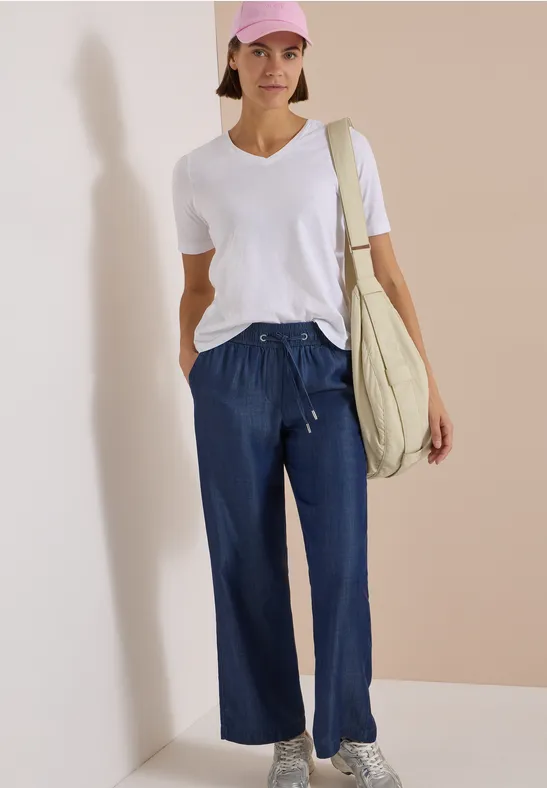 Broek met Wide Leg pijpen in denimlook