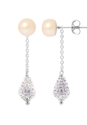 Hangers van roze cultuur kralen 6-7 mm Crystal White Silver 925 - Pure Crystal