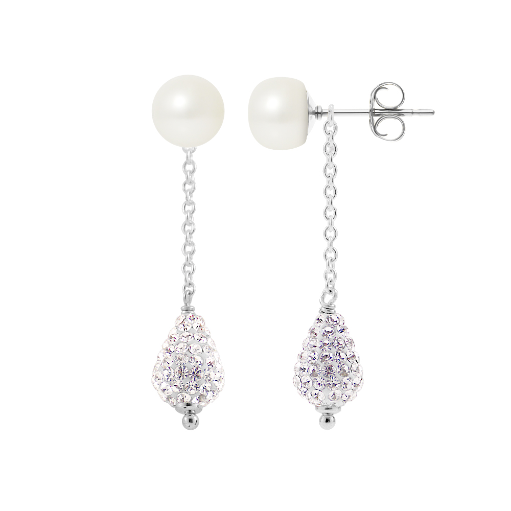 Hangers van oorbellen witte cultuur kralen 6-7 mm Crystal White Silver 925 - Pure Crystal