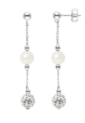 Hangers van witte cultuur kralen en wit kristal zilver 925 - puur kristal