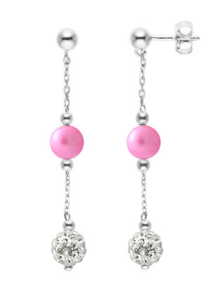 Hangers van oorbellen Fuschia Cultuur Kralen en Crystal White Silver 925 - Pure Crystal
