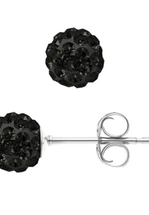 Zwarte kristallen bol nagels 6 mm zilver 925 - puur kristal