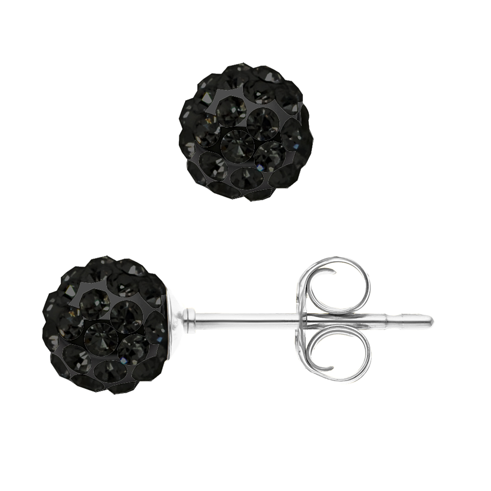 Zwarte kristallen bol nagels 6 mm zilver 925 - puur kristal