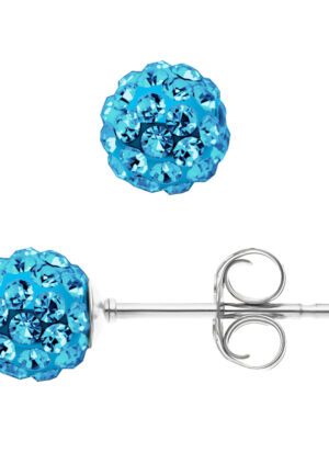 Blauwe kristallen bol nagels 6 mm zilver 925 - puur kristal