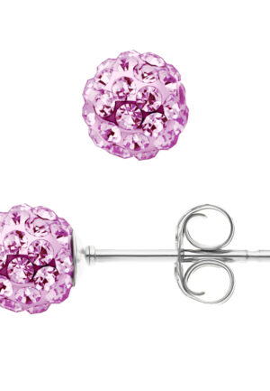 Nagels van roze kristallen bollen 6 mm zilver 925 - puur kristal