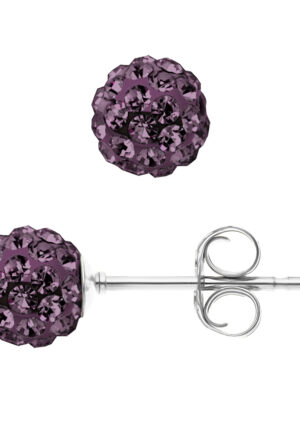 Paarse kristallen bollen oren nagels 6 mm zilver 925 - puur kristal