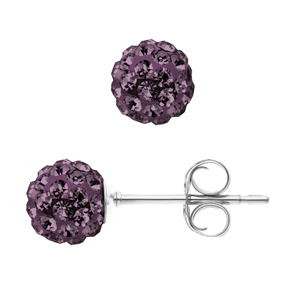 Paarse kristallen bollen oren nagels 6 mm zilver 925 - puur kristal