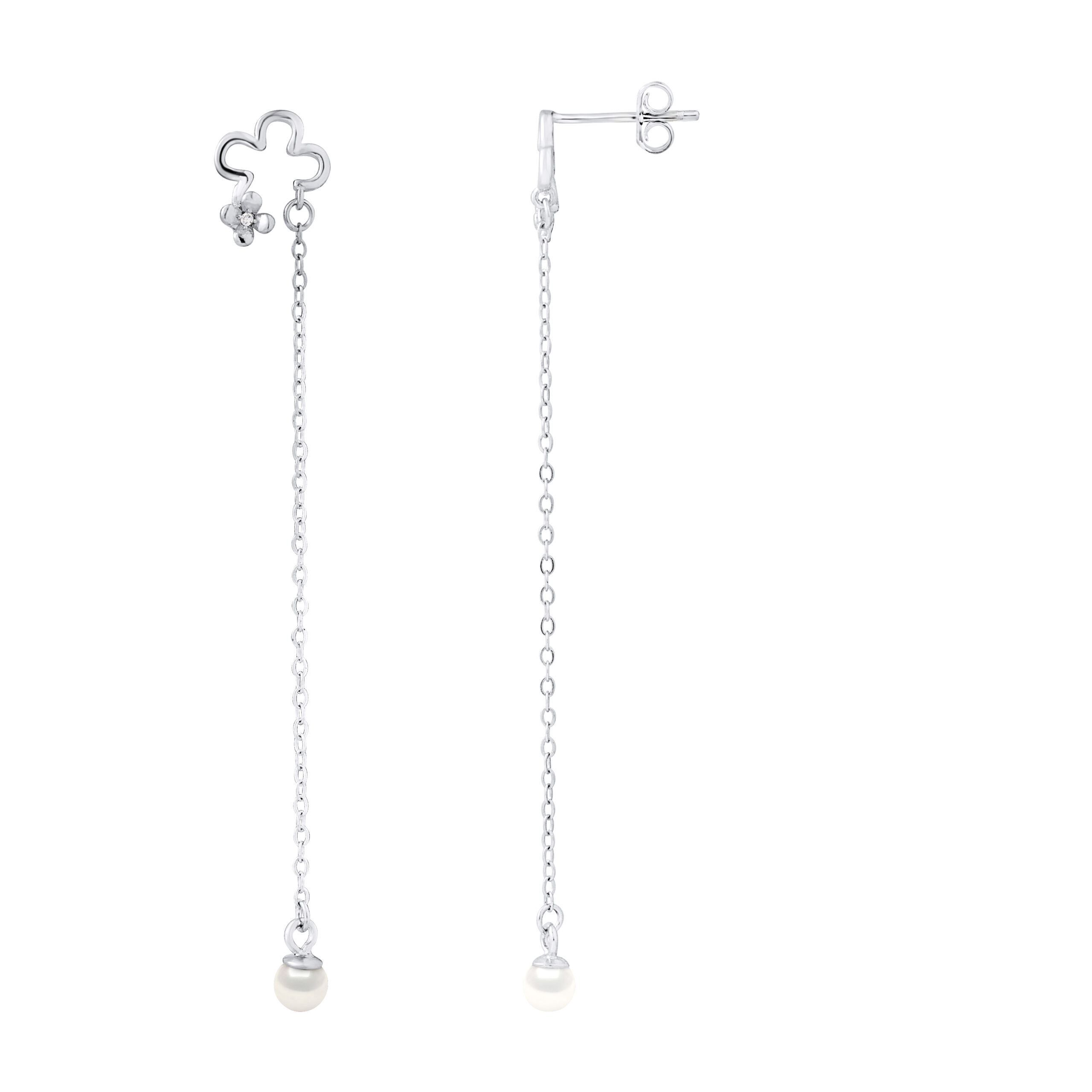 Trefle oor hangers witte cultuur kralen, zirkoniumoxiden en zilver 925 - Vrijheid