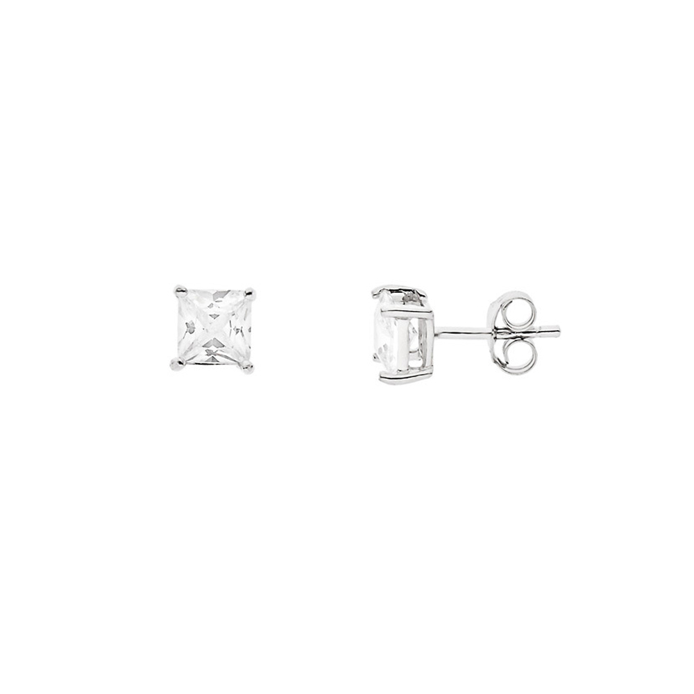 Oorvlees vierkant zirkoniumoxiden 8 mm 4 zilveren klauwen 925 - Envy 8