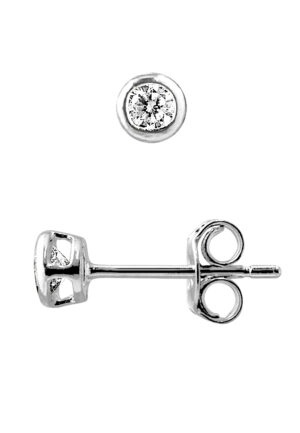 Ronde solitaire oor vlooien zirkoniumoxiden 2 mm Serti Clos Silver 925 - Mini