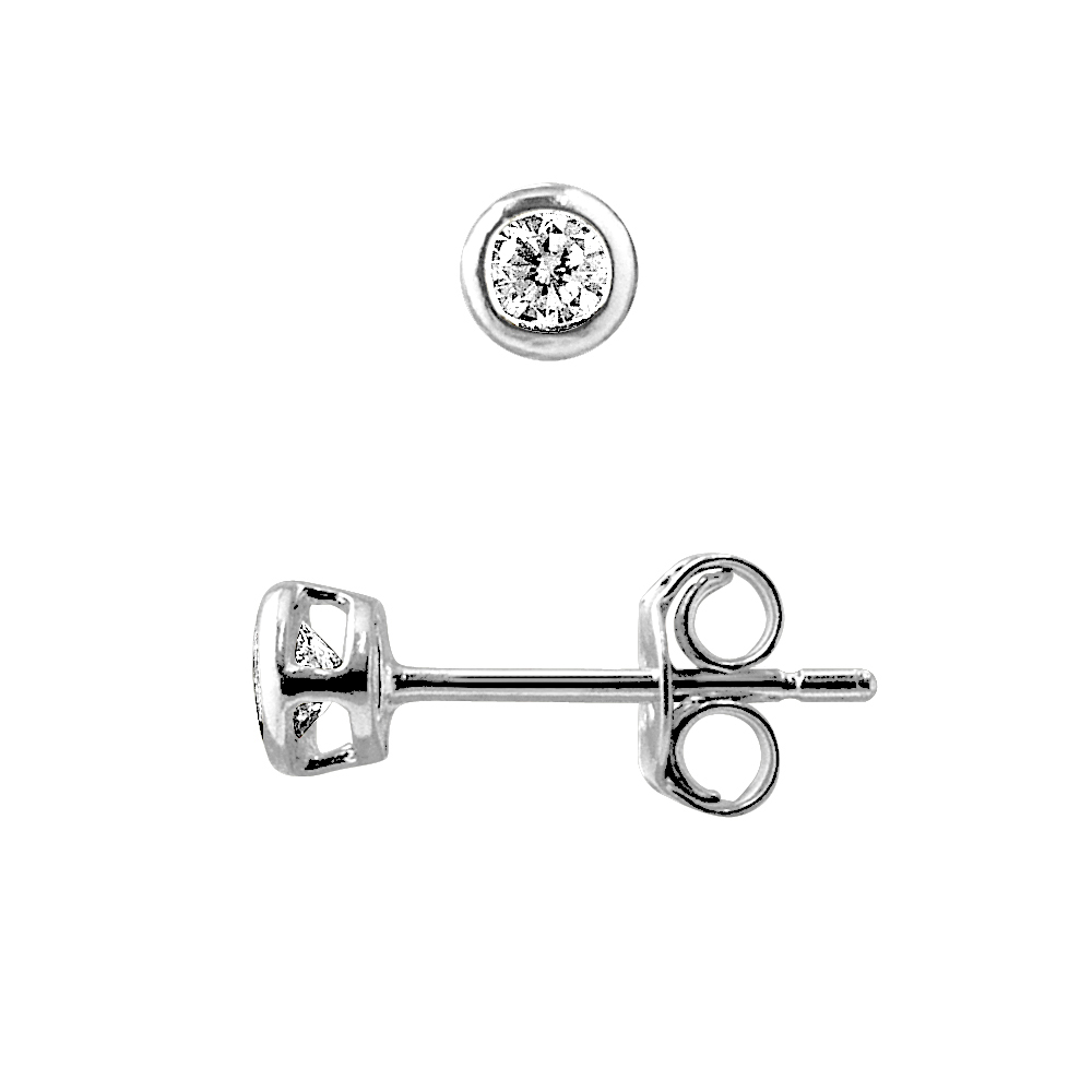Ronde solitaire oor vlooien zirkoniumoxiden 2 mm Serti Clos Silver 925 - Mini