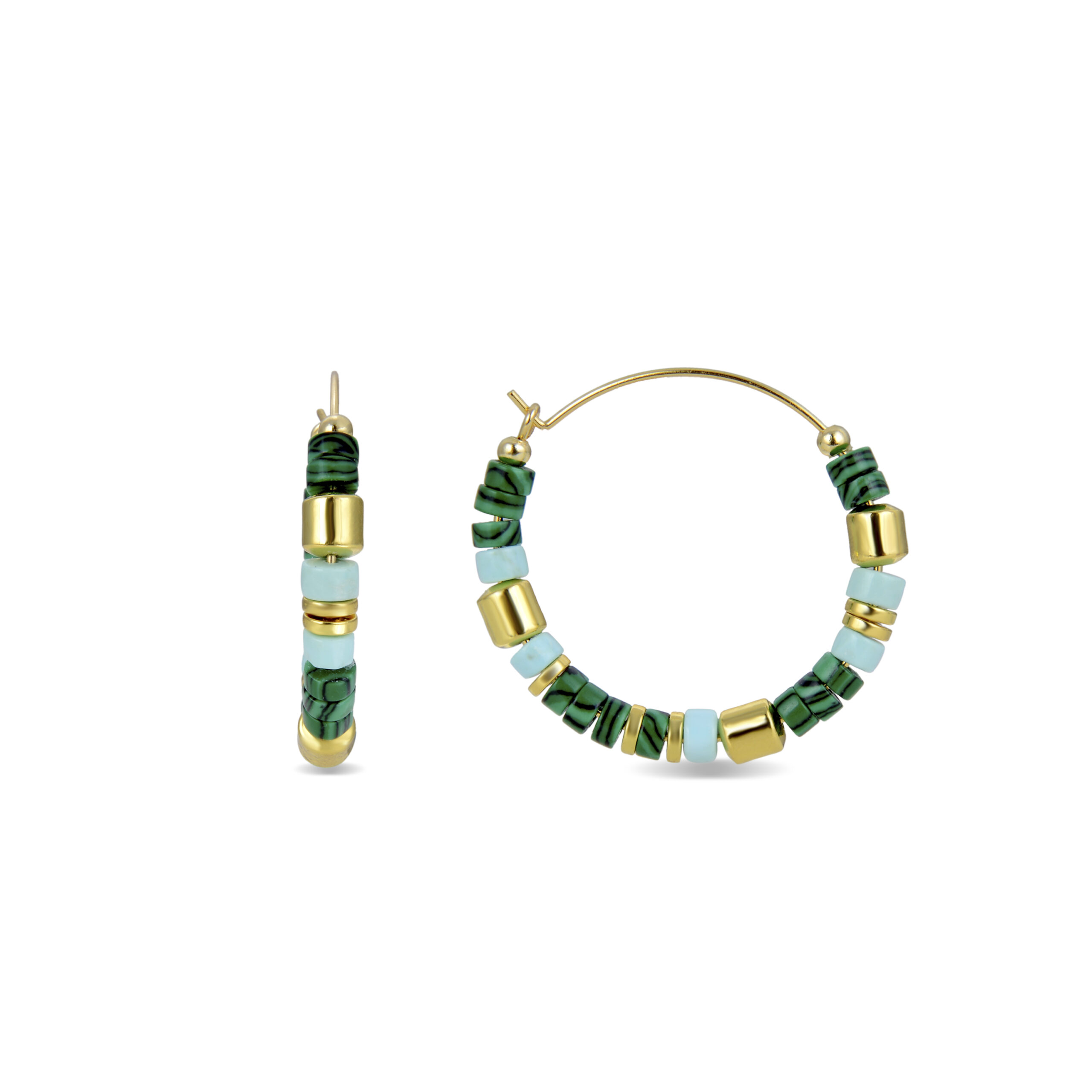 Luxent Sterling Zilver 925 Oorbellen met Malachiet in 18K Geel Goud - Ihun