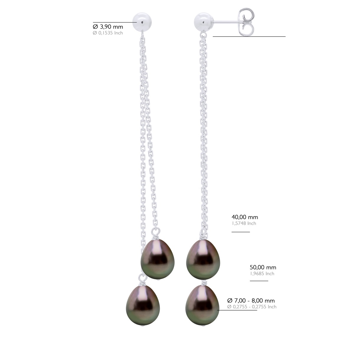 Hangende Oorbellen - Echte Gecultiveerde Tahiti Parel Paar 7-8 mm - Afbeelding 2