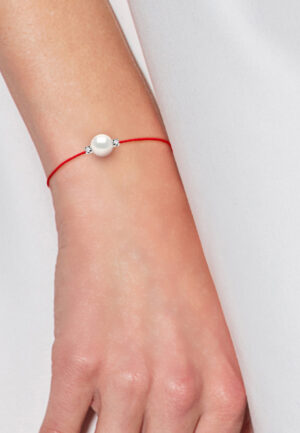 Alternative view of Diamond Bracelet 0060 Cts Natuurlijke en gekweekte parel Ronde 8-9 mm Nylon Red 925