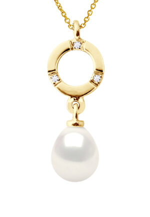 Diamond Pendant 0.010 Cts Gekweekte Pearl Zoetwater 7-8mm White Pear geel goud