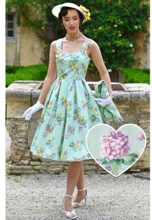 Dolly & Dotty Amanda Pastel Flower Swing Dress Light Blue -XL