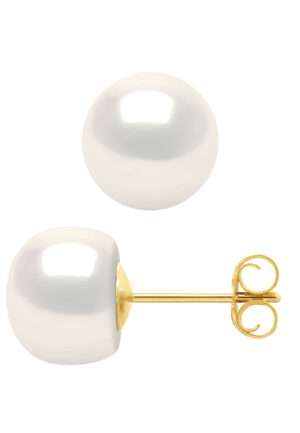 Stud Oorbellen Zoetwater gekweekte parels 89mm Natural White Yellow Gold